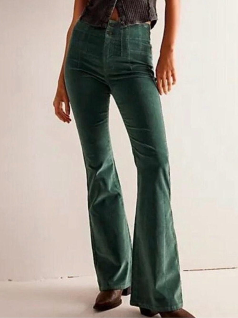 We The Free Dark Green High-Waist Flare Jeans